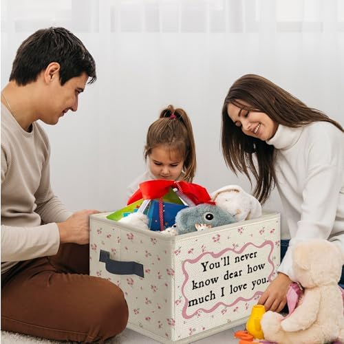 Boho Floral Girl Room Foldable Storage Bins Box with Handles, You'll Never Know Dear How Much I Love You Collapsible Toys Books Clothes Organizer Basket for Kids Girls Room Bedroom Bathroom