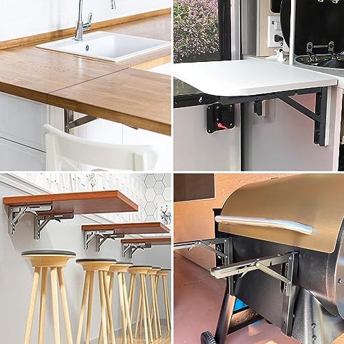 LEOPO 12 Inch Folding Shelf Brackets, 2 Pack Foldable Shelf Supports | Heavy Duty Triangle Wall Mounted Collapsible Brackets for Fold Down Table, Space Saving for Bench Table, Stainless Steel