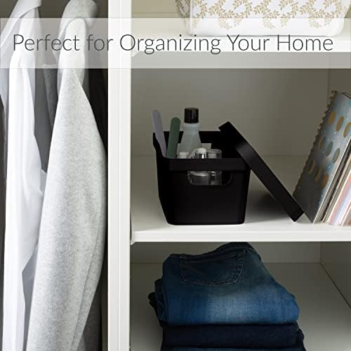 Simplify Small Vinto Storage Box | Click Tight Lid | Dimensions: 9.76" x 6.69" x 4.84" | Stackable | Home Organization | 2 Handles | Black Charcoal, 1 Count (Pack of 1)