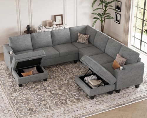Belffin Modular Sectional Sofa Couch with Storage U Shape Convertible Corner Couches for Living Room Light Grey Couch
