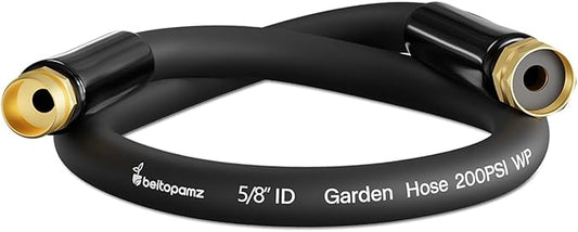 Beitopamz Short Garden Hose 1 ft x 5/8 in Male to Female Heavy Duty Small Water Hose Extender Connector, Lightweight Rubber Hybrid Leader Hose, Leak-Free Connections, 3/4'' Brass Fittings, Black