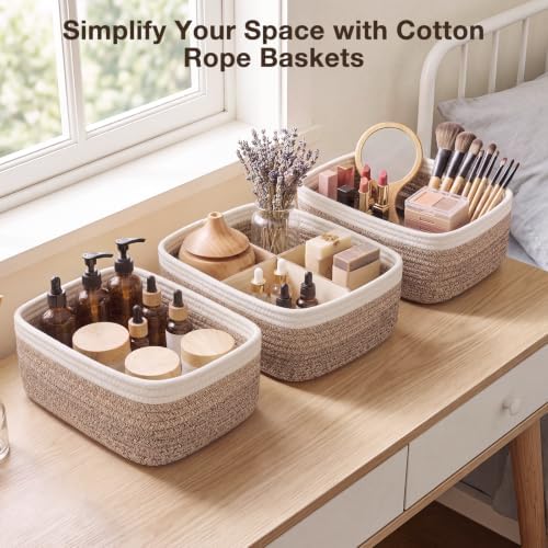 3 Pack Small Baskets for Organizing, Woven Storage Baskets for Shelves