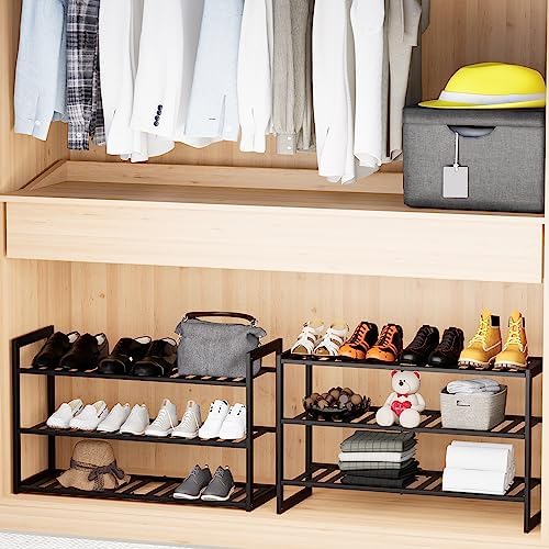 Jripae 3 Tier 32.5inch Long Bamboo Shoe Rack for Entryway Closet Garage