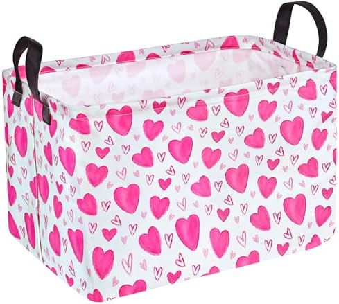 Rectangle Gift Storage Basket Home Shelf Storage Basket Organizer Box Clothes Laundry Hamper Nursery Basket Laundry Basket with Handles (Heart)