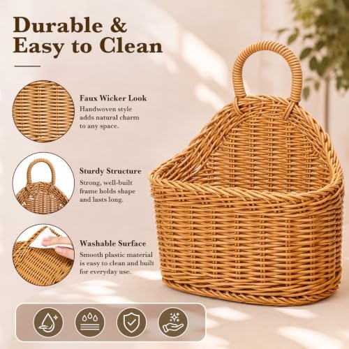 4 Pcs Hanging Wicker Baskets for Wall, with Hooks