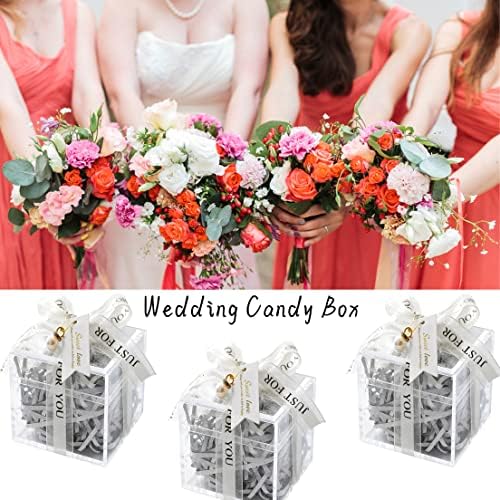 KissYou Acrylic Candy Box Clear Boxes with Lids 12 Packs Acrylic Display Square Cube Wedding Birthday Graduation Party Candy Box Decoration Boxes