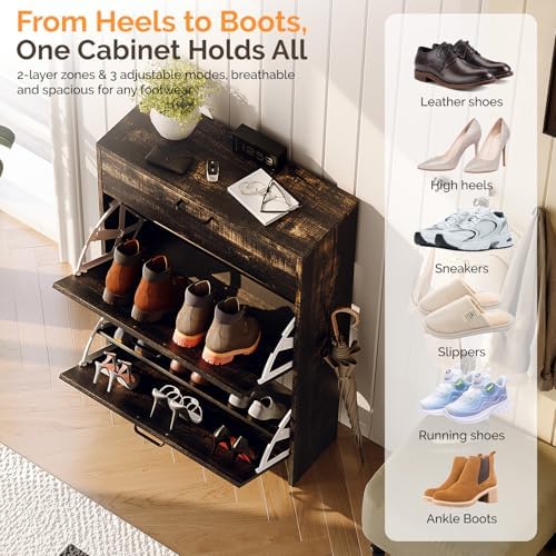 VINGLI Shoe Cabinet Storage for Entryway,Rustic Small Narrow Shoe Rack,25"W