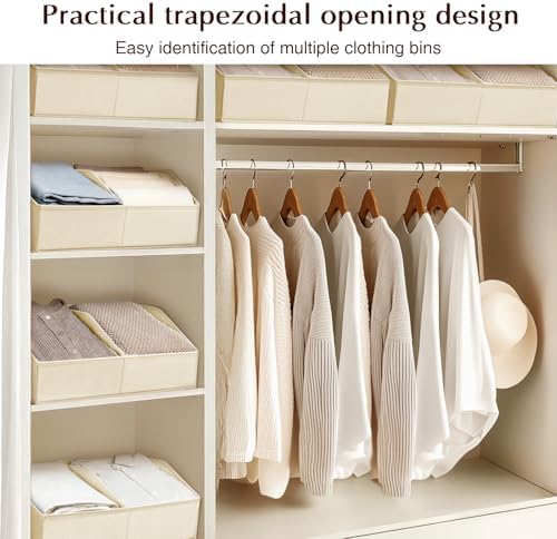 Homsorout Closet Organizers and Storage Bins - 8 Pack Collapsible Divided Trapezoidal Cube Storage Bins Baskets with Orange Handle for Organizing Clothes Blankets, Toys, Books, Towels(Beige)