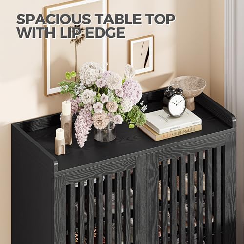 IRONCK Shoe Cabinet with Slatted Doors, 6-Tier Shoe Storage Cabinet, Black