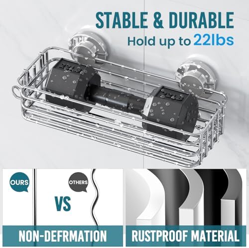 TAILI Shower Caddy Suction Cup, 3 Pack Shelves for Inside with Hooks | Rustproof Silver Storage, Soap Holder, Toothbrush Cups, Removable Bathroom Organizer