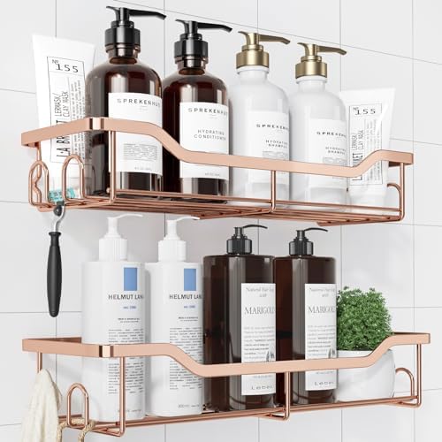 Kitsure Shower Caddy, Adhesive Shower Organizer, Large, Rose Gold | Stainless Steel Shelf for Inside Shower, No Drill Bathroom Organizers and Storage, Home Decor Accessories