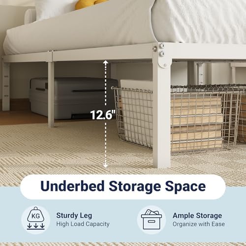Allewie King Size Bed Frame, 14 inch Metal Beds with Storage Space, White