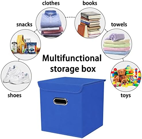 Closet Organizers Fabric Storage Bins With Lids Collapsible Cube Storages Organizer Basket With Handles,Storage Boxes for Clothes Storage,Office,Toys,3 Pack,（Dark Blue