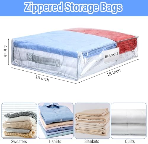 Kenning 20 Pcs Clear Zippered Storage Bags, Sheet, White, 18 x 15 x 4 Inch