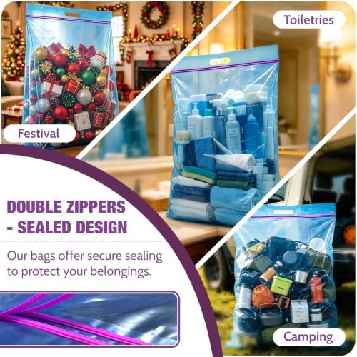 GOONIK 25 Gallon Jumbo Storage Bags with Zipper and Handle for Clothes Pillow Travel Moving, Extra Large, 35” x 24”, Blue, Pack of 3