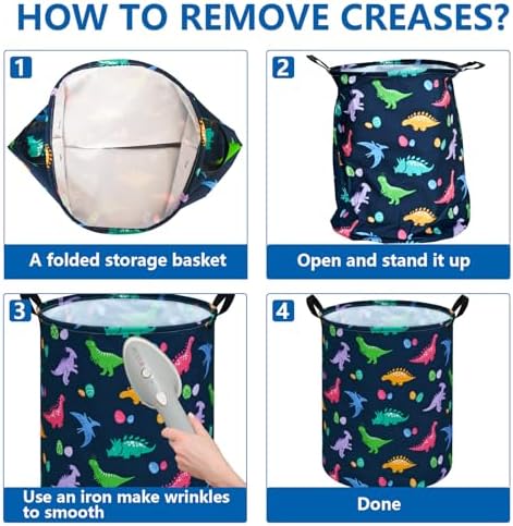 Collapsible Kids Laundry Basket Clothes Hamper, Foldable Storage Organizer Bin, Toy Clothes Storage with Handles for Boys Girls Bedroom, Room Decor Dinosaur
