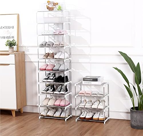 Stackable Small Shoe Rack, Entryway, Hallway and Closet (4-Tier, White)
