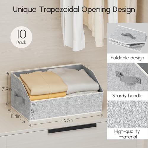 Homsorout Large Closet Organizers and Storage Bins - 8 Pack Trapezoid Storage Baskets for Shelves, Foldable Fabric Baskets with Handles Ideal for Closet, Basket, Wardrobe and Shelf Storage, Light Grey