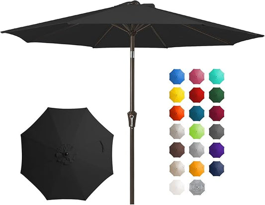 JEAREY 10FT Outdoor Patio Umbrella Outdoor Table Umbrella with Push Button Tilt and Crank, Market Umbrella 8 Sturdy Ribs UV Protection Waterproof for Pool, Garden (Black)