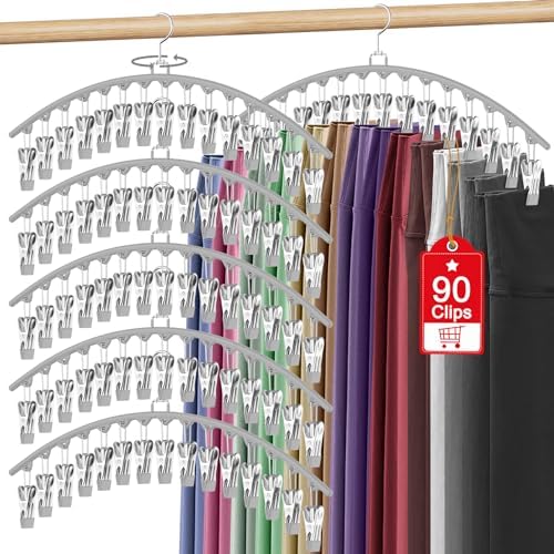 6 Pack Legging Organizer for Closet Hanging, Pants Hangers with Clips Metal