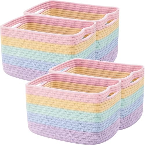 Rainbow Rope Basket for Shelves Storage Bins for Toys 4 Pack