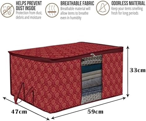 Kuber Industries (Pack of 12) Underbed Storage Bag | Golden Printed | Large Blanket Organizer | Clothing Storage Bag | Clear Window & Handle Storage Bag | Kambal Storage Bag | Maroon