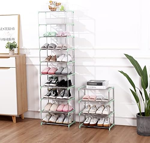 Stackable Small Shoe Rack, Entryway, Hallway and Closet (10-Tier, Green)