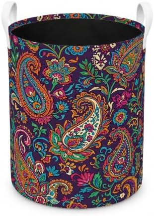 Purple Paisley Laundry Basket, Vintage Boho Colorful Ethnic Mandala Floral Waterproof Laundry Hamper Clothes Toys Storage Organizer Bin for Bathroom Bedroom