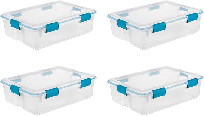 Sterilite Gasket Storage Box with Lids for Home & Office, 37 Quart, 4-Pack