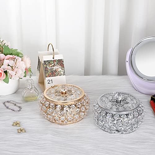 Hipiwe Crystal Jewelry Trinket Box with Glass Lid Large Gold Mirrored Treasure Box Decorative Jewelry Box Ring Earrings Necklace Storage Keepsake Box Gift for Women