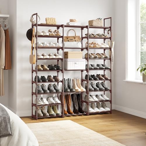 WOWLIVE 9 Tier 3-Column Shoe Rack, 50-55 Pairs Stackable Brown