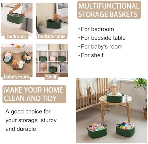 OIAHOMY 3 Pack Storage Baskets for Shelves Cotton Rope Storage Bins Green