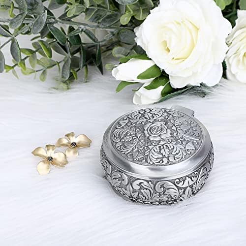 Hipiwe Metal Jewelry Box Vintage Ring Holder Small Round Trinket Organizer