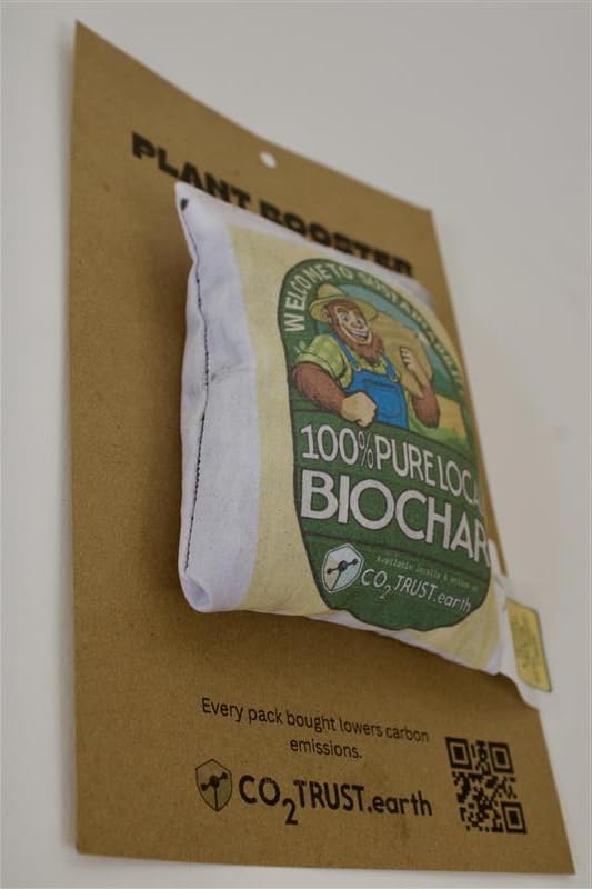 Premium Biochar Soil Amendment - Lab Tested - Upcycled Linen Bag - High Carbon Content 80% - Garden, Lawns & Farm Ready - 5 oz
