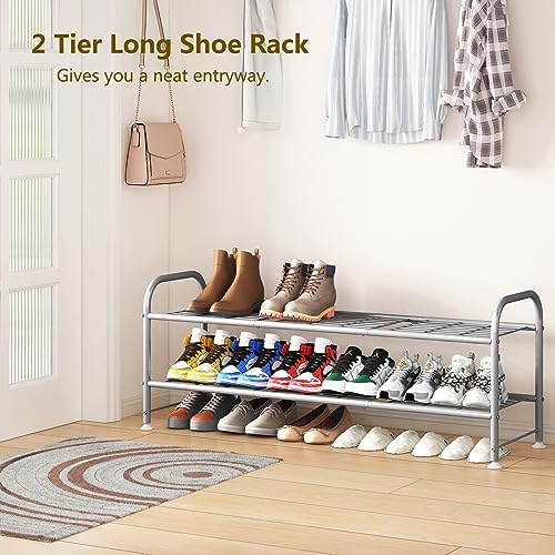 LINZINAR 2 Tier Long Shoe Rack for Closet Metal Shoe Organizer for Entryway