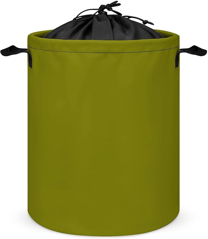 Large Laundry Hamper Bag, Olive Green Color Collapsible Laundry Basket with Drawstring Dirty Clothes Organizer Washing Bin for Family Essentials Storage