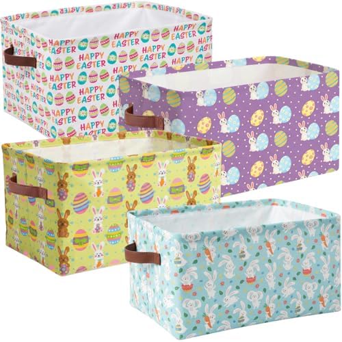 Boao 4 Pack Easter Storage Baskets for Gifts Empty Collapsible Laundry Storage Bins with Handles Foldable Boxes for Home Bedroom Office Holiday Toy Clothes Containers
