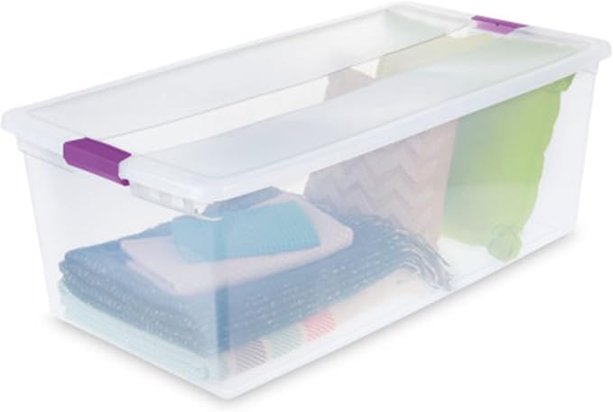 Sterilite 4-Pack 110 Quart ClearView Latch Box, Stackable Organizer Bins with Latching Lids - Clear Plastic Organization Containers for Closet, Bedroom, Shelving Units and Everyday Home Storage