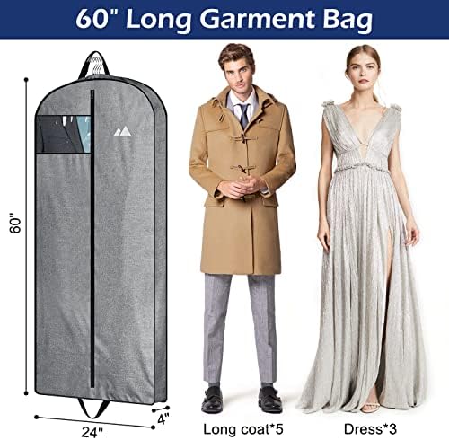 MISSLO 60" Heavy Duty Long Garment Bags for Travel Monogrammed Dress Bag Waterproof Oxford Fabric Wedding Dress Cover for Gowns, Winter Coats, Suits (Pack of 2)