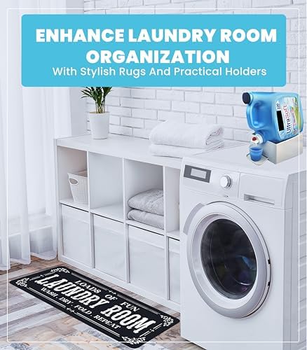 TidyFriend Laundry Detergent Holder with Laundry Room Rug Runner, Detergent Stand for Spill Protection, Non-Slip Runner Mat, and Stylish Room Organizer for Home & Laundry Spaces (Kit)