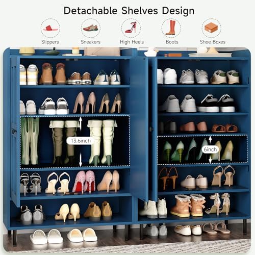 ONBRILL Shoe Cabinet with Cross Molding Doors, 6-Tier Shoe Storage(Blue)