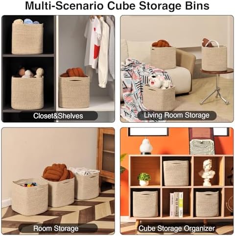 ICERZCZ 11 Inch Cube Storage Bins, Woven Baskets, Mixed Brown, Pack of 3