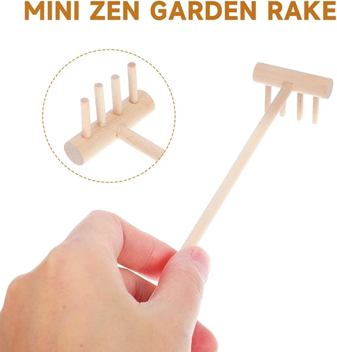 YARNOW 20 Pcs Mini Zen Garden Rake Set, Bamboo Tabletop Sand Tools for Desk Meditation, Small Wooden Accessories for DIY Miniature Craft & Home Decor