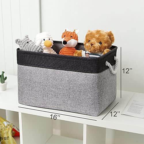 TheWarmHome Storage Basket for Organizing - 16x12x12 inch Cube Storage bin 3 Pack Fabric Storage Cubes, Collapsible Storage Box for Organizer Cloth Gift Toy Closet (Black & Grey)