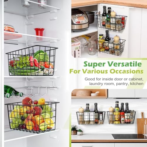 ZUSHALLMY 2 Pack Wire Baskets for Wall, No Drill Adhesive Kitchen Storage | 11 x 4.72 x 4.72 in wall storage baskets with large adhesive strips for kitchens, bathrooms, pantries, RVs or cabinet doors
