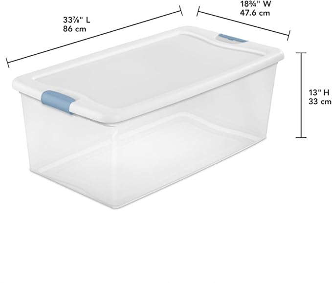 Sterilite Latching Box with Lids for Home and Office, 106 Quart, 8-Pack | Heavy-Duty and Stackable Plastic Containers with Latches for Closet, Cabinet, Bedroom, Bathroom and Dorm Room Organization
