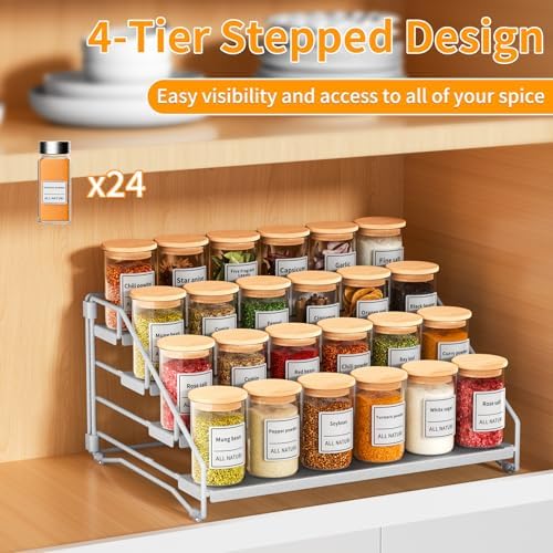 Spice Rack Organizer for Cabinet, Depth Adjustable 4 Tier Spice Rack,1 Pack