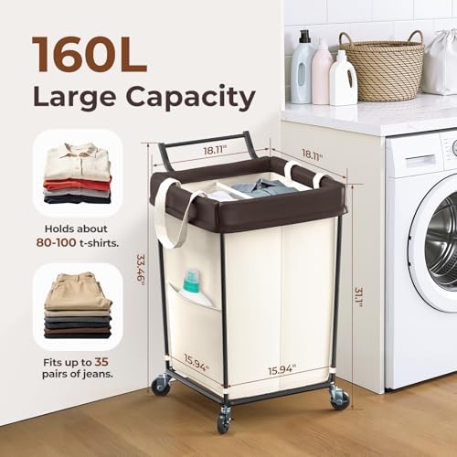 Rolling Laundry Hamper with Wheels and Handle, 160L Rolling Laundry Basket