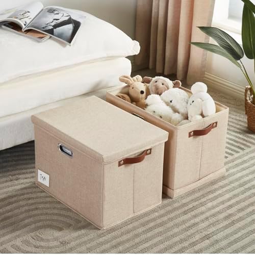 15" Fabric Storage Box with Lids, 3-Pack, Khaki