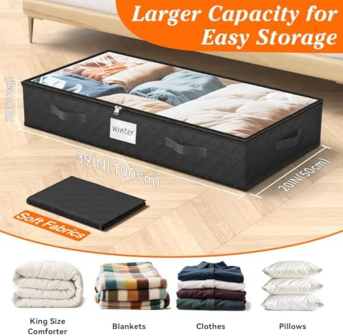 90L Under Bed Storage Containers, Storage Bags, Organizers, 4-Pack, Black